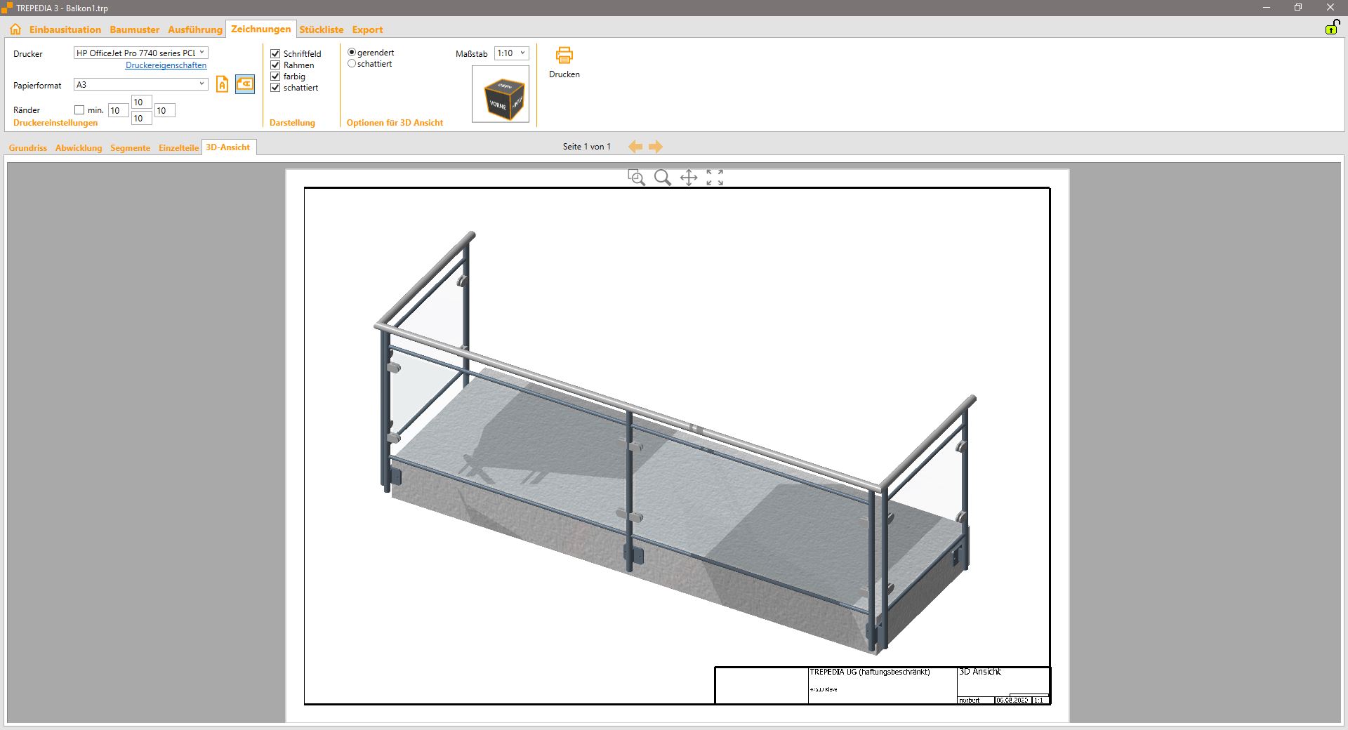 Vue 3D d'un rail d'escalier